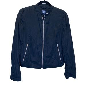 Gap Black Jacket Zip Moto Collarless Blazer Pocket